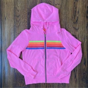 AVIATOR NATION 5 STRIPE HOODIE - NEON PINK // NEON RAINBOW